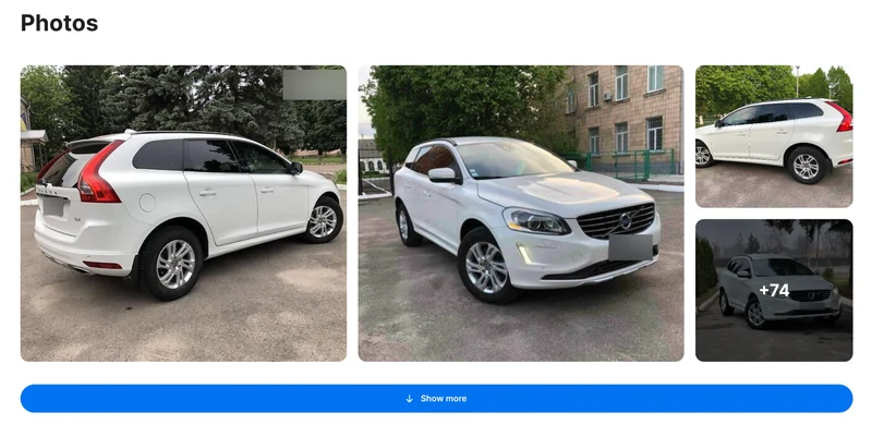 Ejemplo oficial de carVertical: comparar las fotos antiguas con el anuncio